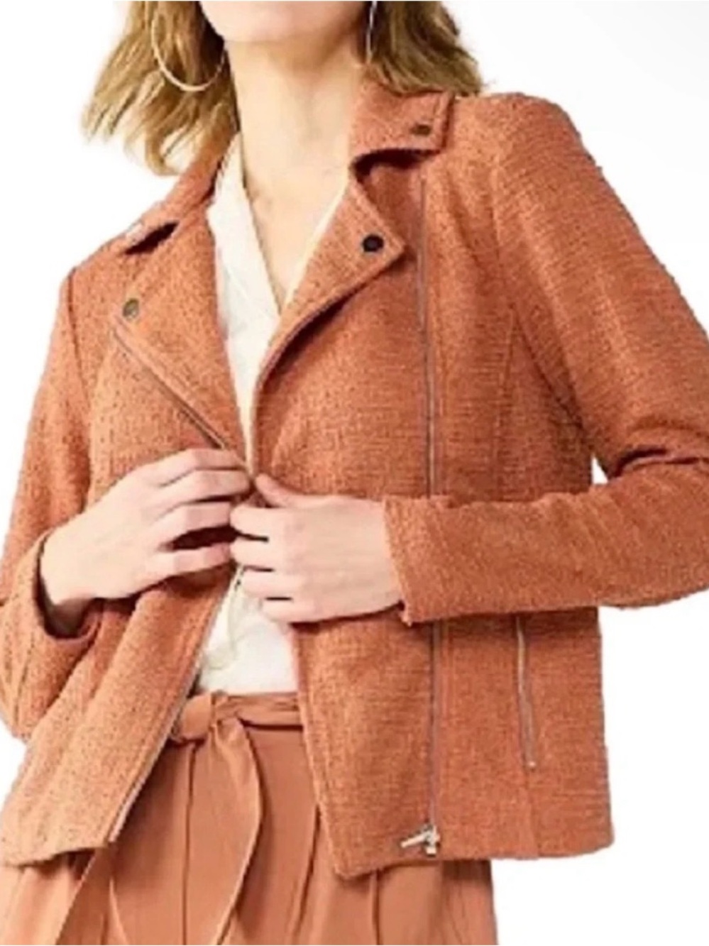 Nine West Women's Rust Orange Textured Moto Jacket